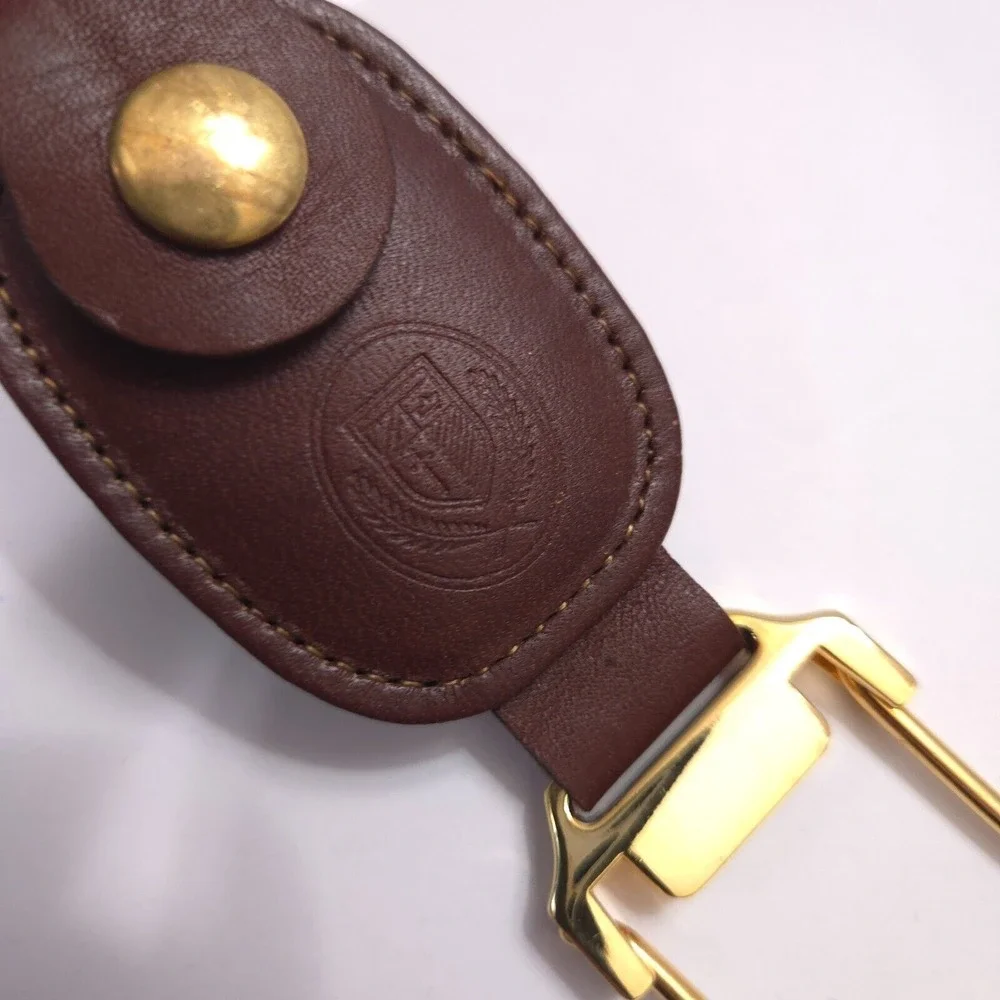 NICE Vintage Brown Leather‎ Gold Keychain Key Chain Ring Loop Holder Logo Tether